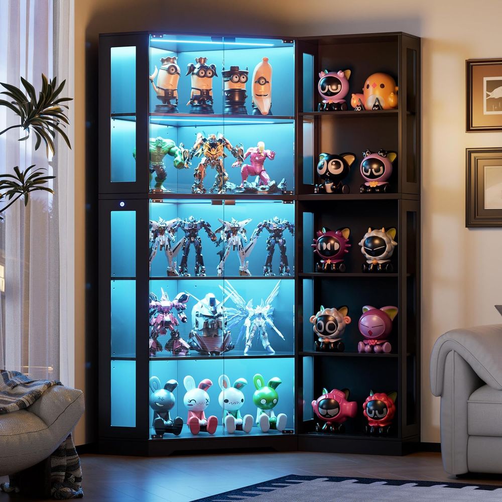 Glass Cabinet Display - Black Glass Display Cabinet with LED