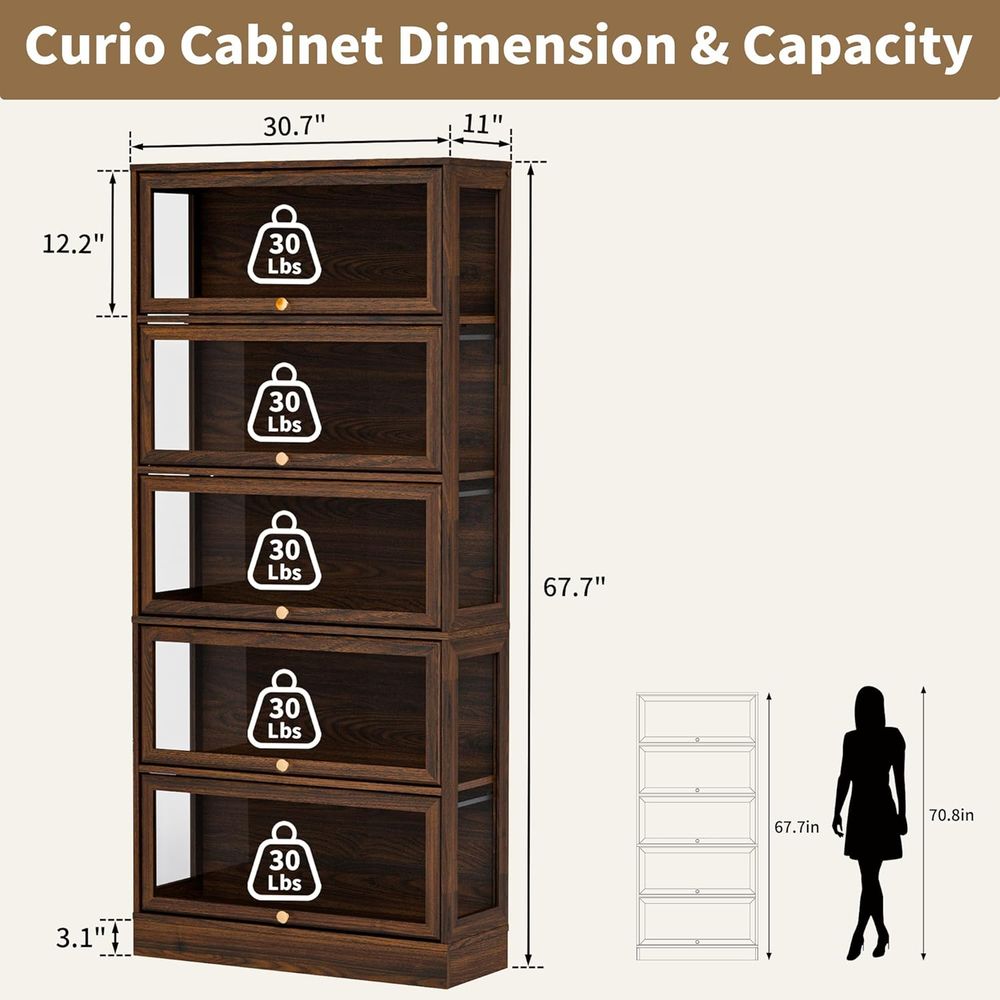 5-Tier Walnut Acrylic Glass Di - Glass Cabinet Display review and price