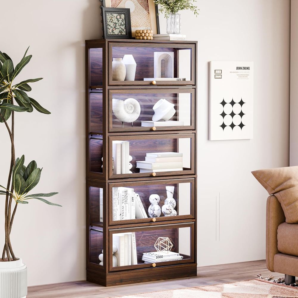 5-Tier Walnut Acrylic Glass Di - Glass Cabinet Display review and price