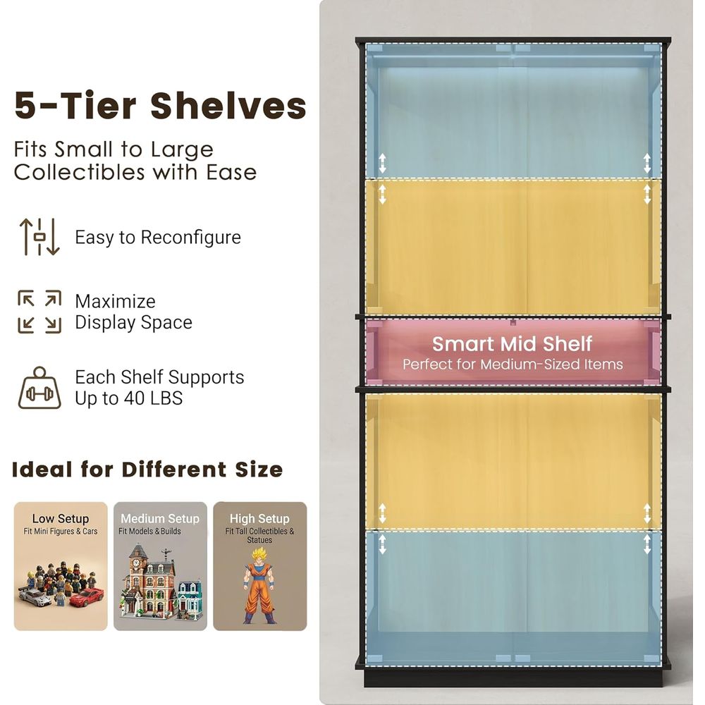 5-Shelf LED Lighted Glass Disp - Glass Cabinet Display review and price