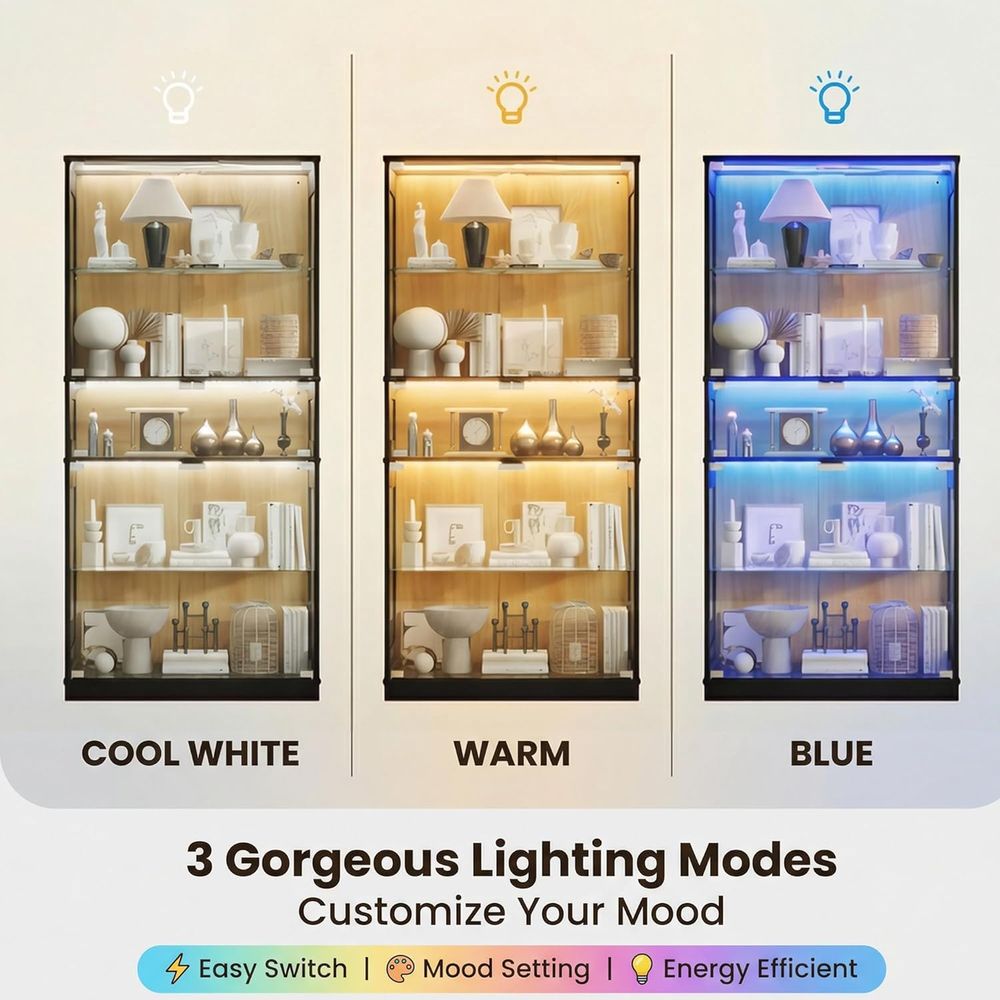 5-Shelf LED Lighted Glass Disp - Glass Cabinet Display review and price